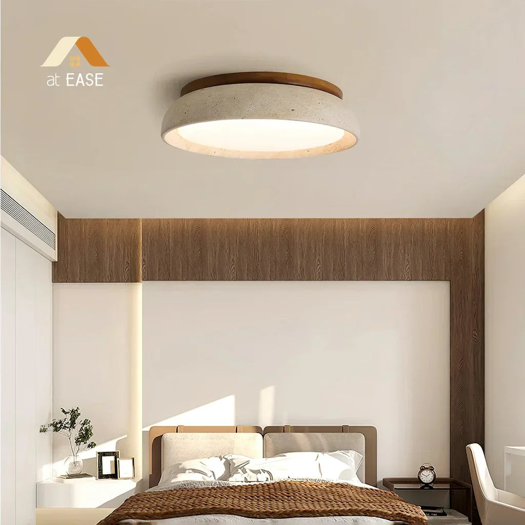 Ronde Plafondlamp van Travertijn met Warm Diffuus LED-licht