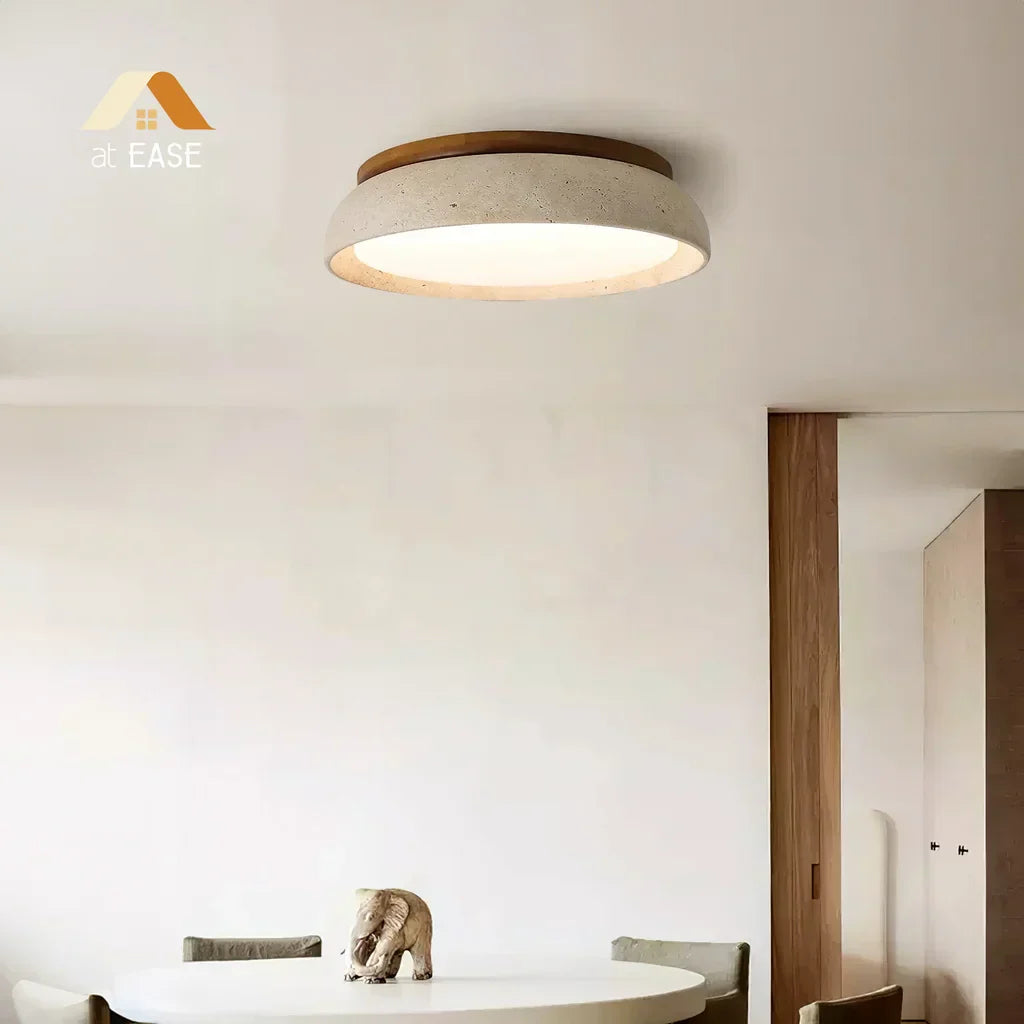 Ronde Plafondlamp van Travertijn met Warm Diffuus LED-licht