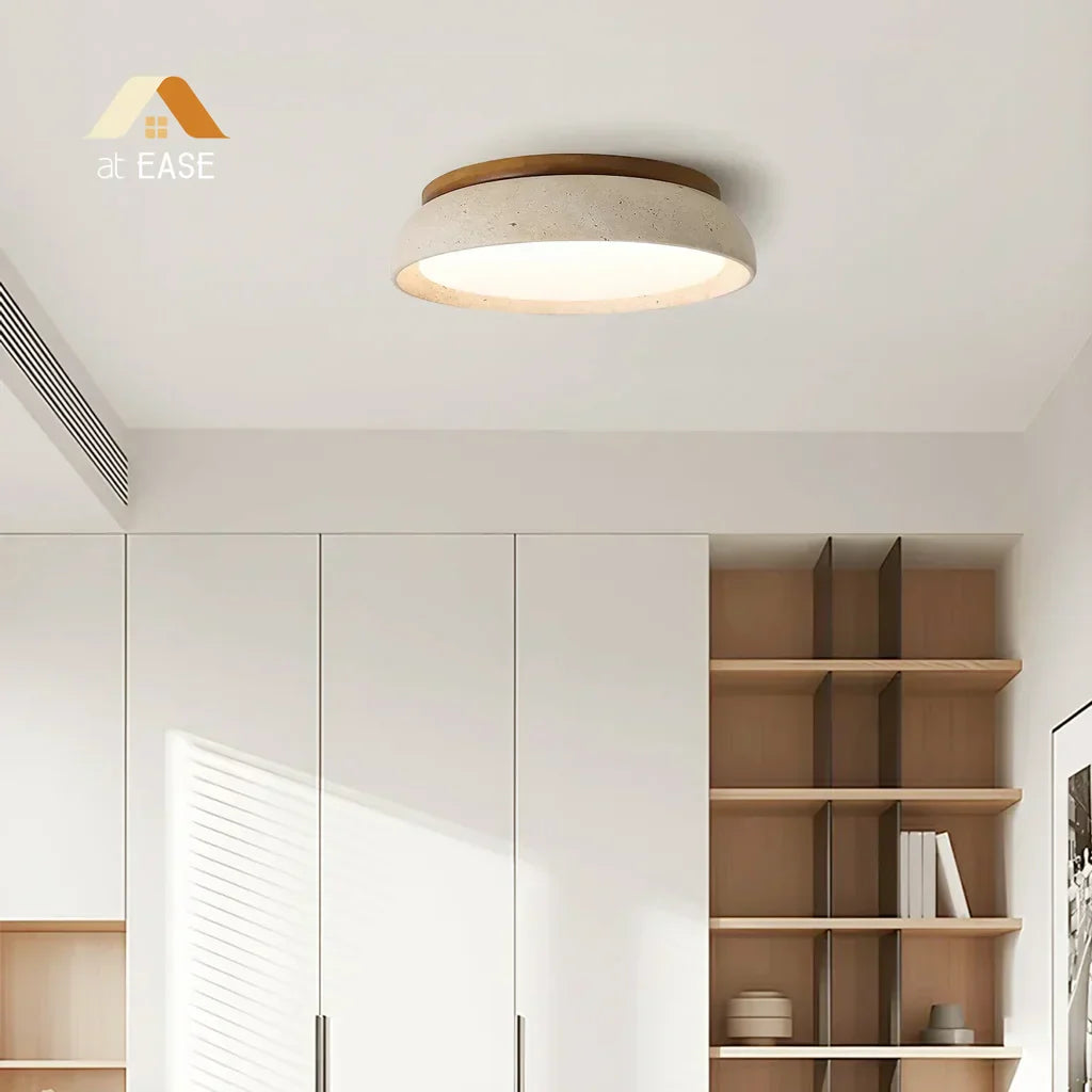 Ronde Plafondlamp van Travertijn met Warm Diffuus LED-licht