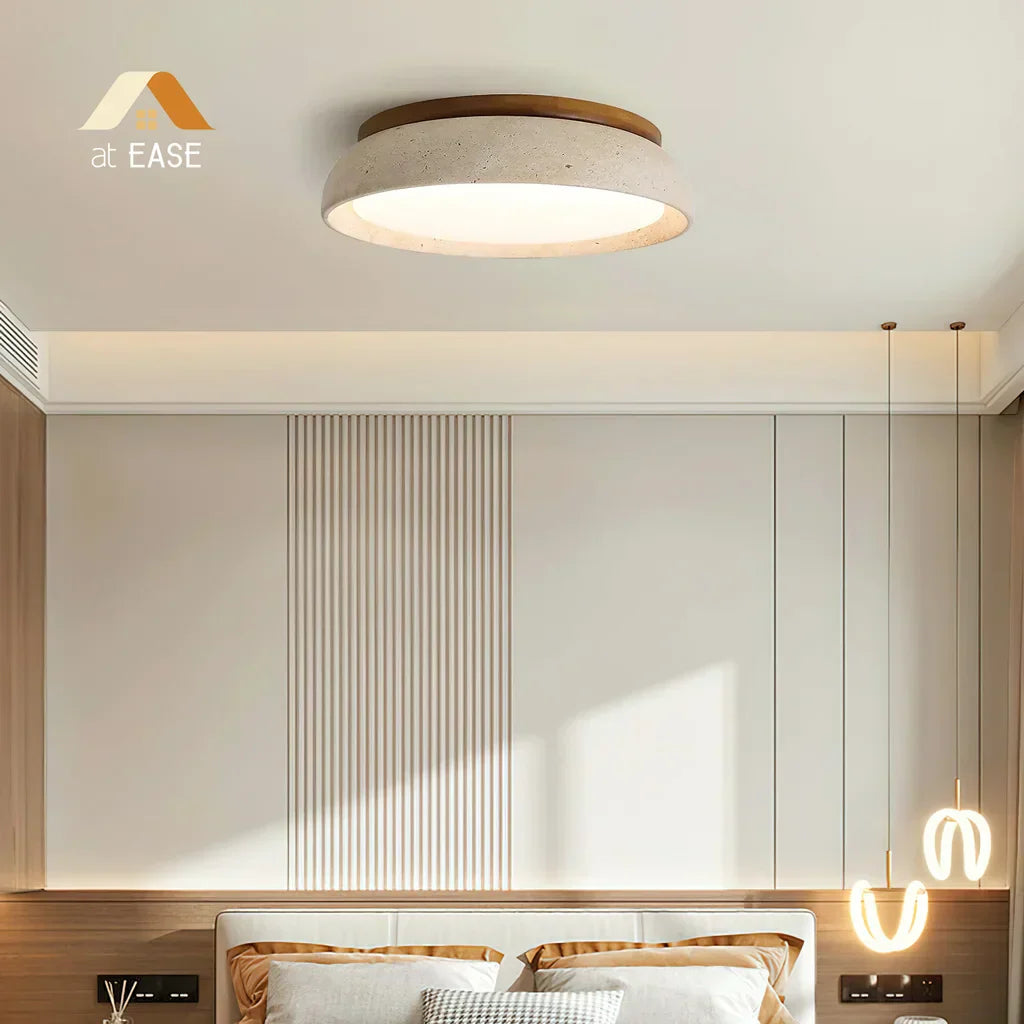 Ronde Plafondlamp van Travertijn met Warm Diffuus LED-licht