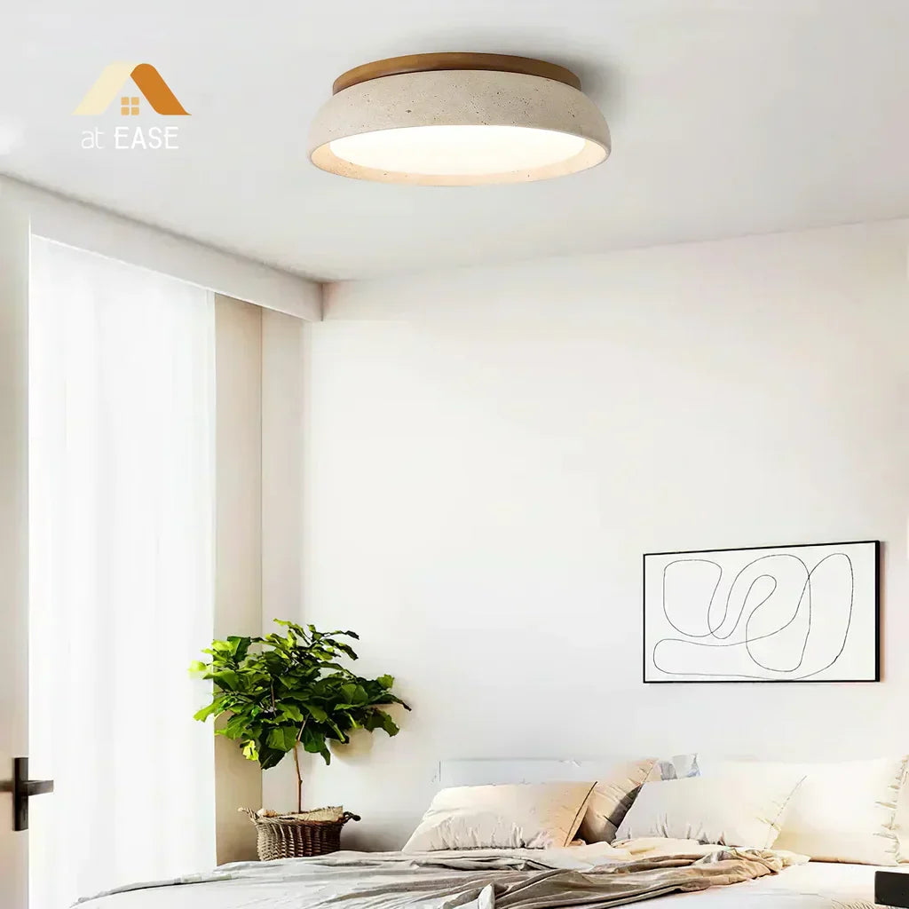 Ronde Plafondlamp van Travertijn met Warm Diffuus LED-licht