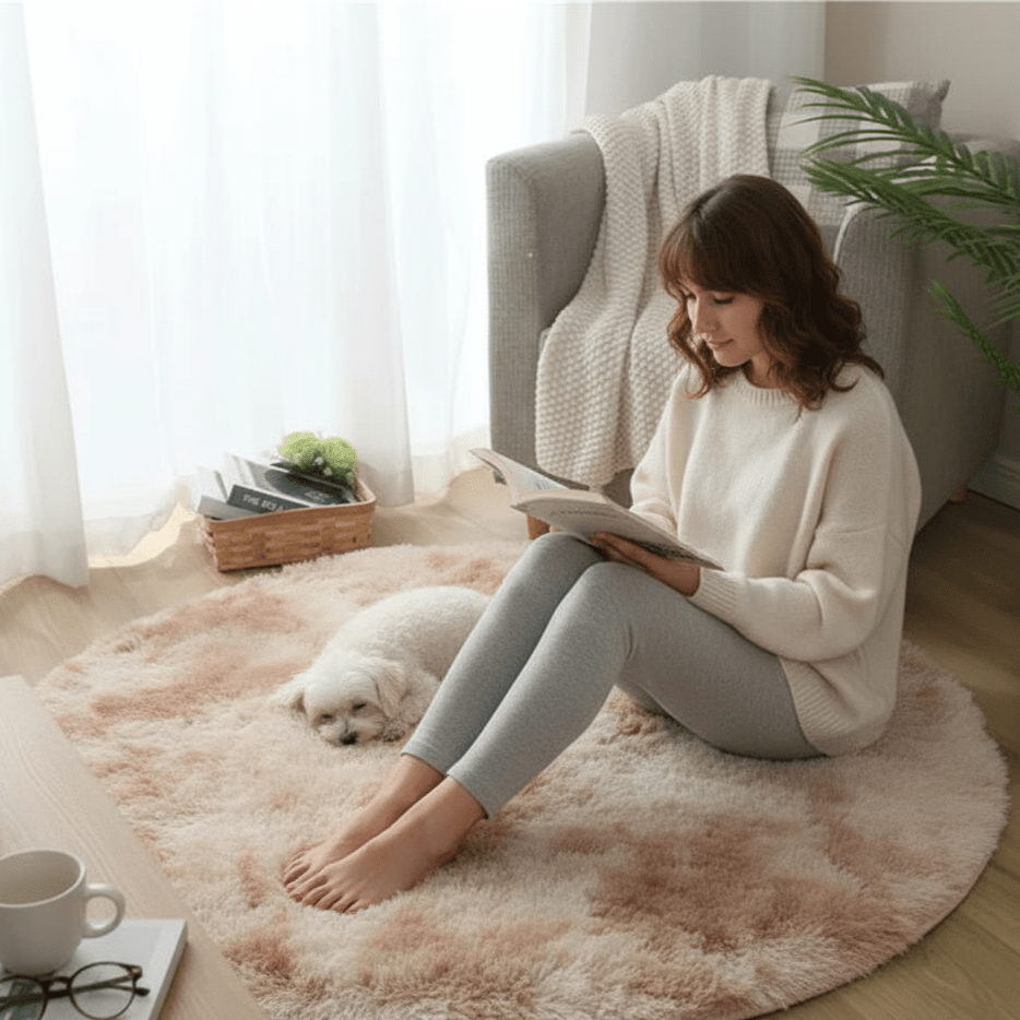 NimbusNest Luxusweicher runder Teppich Ultra Plüsch für gemütliche Wohnzimmer und Schlafzimmer