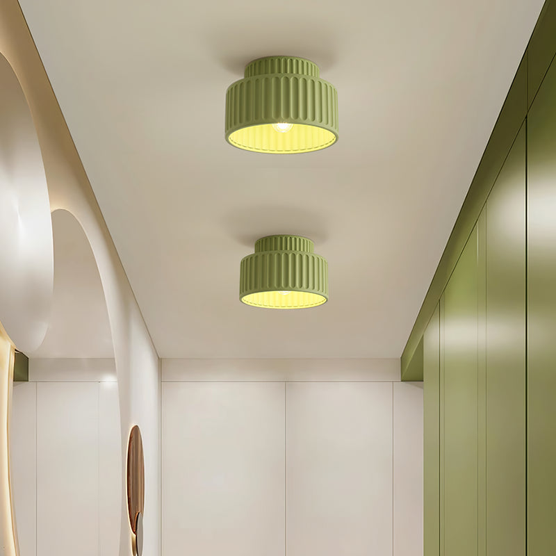 Lampada da soffitto in resina rigata E27 bianca design compatto retrò per soggiorno