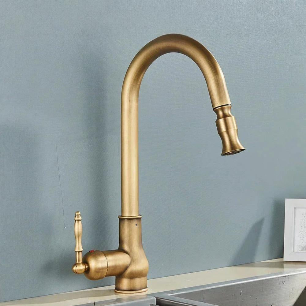 Vintage Brass Kitchen Faucet With Swivel Spout For Sinks