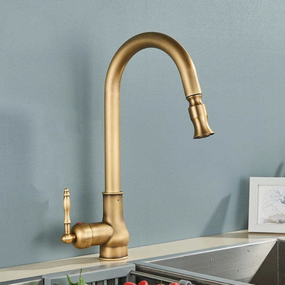 Vintage Brass Kitchen Faucet With Swivel Spout For Sinks