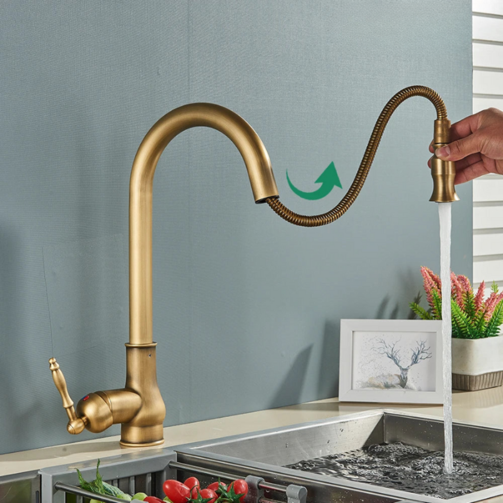 Vintage Brass Kitchen Faucet With Swivel Spout For Sinks