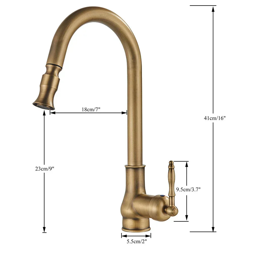Vintage Brass Kitchen Faucet With Swivel Spout For Sinks