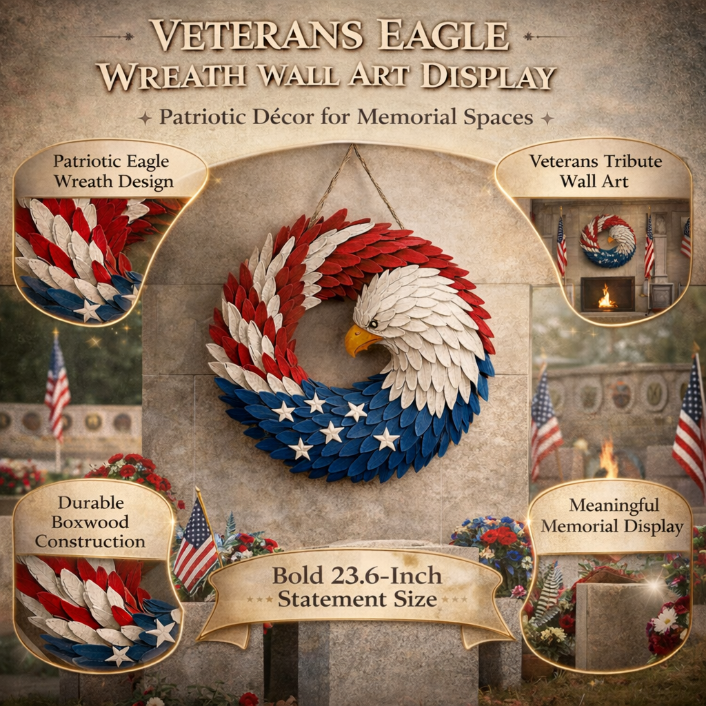 Veterans Eagle Boxwood Wreath For Indoor Outdoor Wall Display