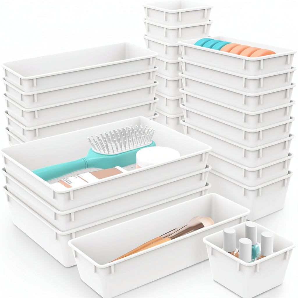Ensemble de plateaux organisateurs en plastique pour tiroirs, cuisine, bureau et salle de bain
