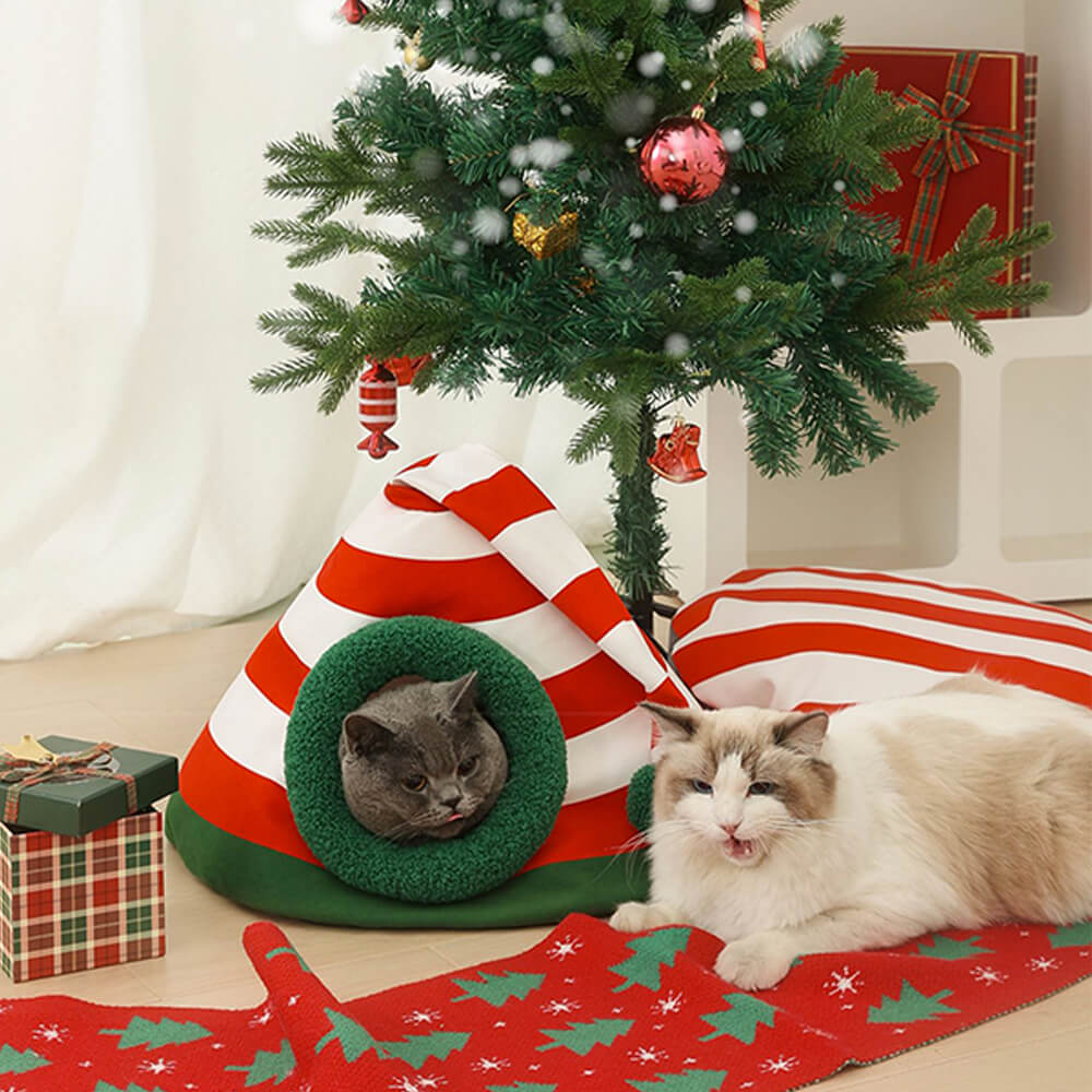 HolidayHaven Lit Douillet de Noël pour Chats pour Espaces de Vie Festifs