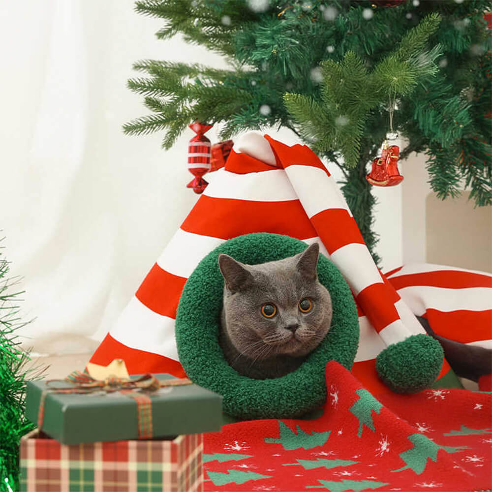 HolidayHaven Lit Douillet de Noël pour Chats pour Espaces de Vie Festifs