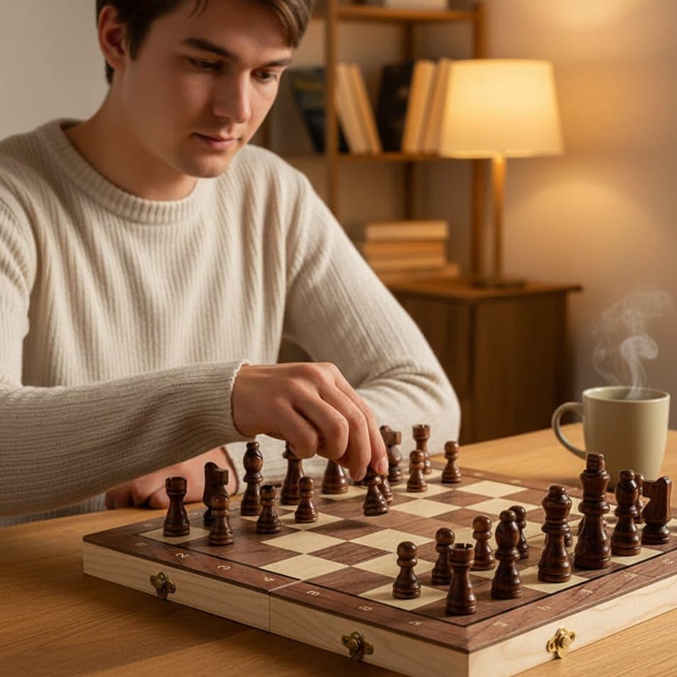Voyager Schach Tragbares Magnetisches Holz-Schachbrett für Spielspaß unterwegs