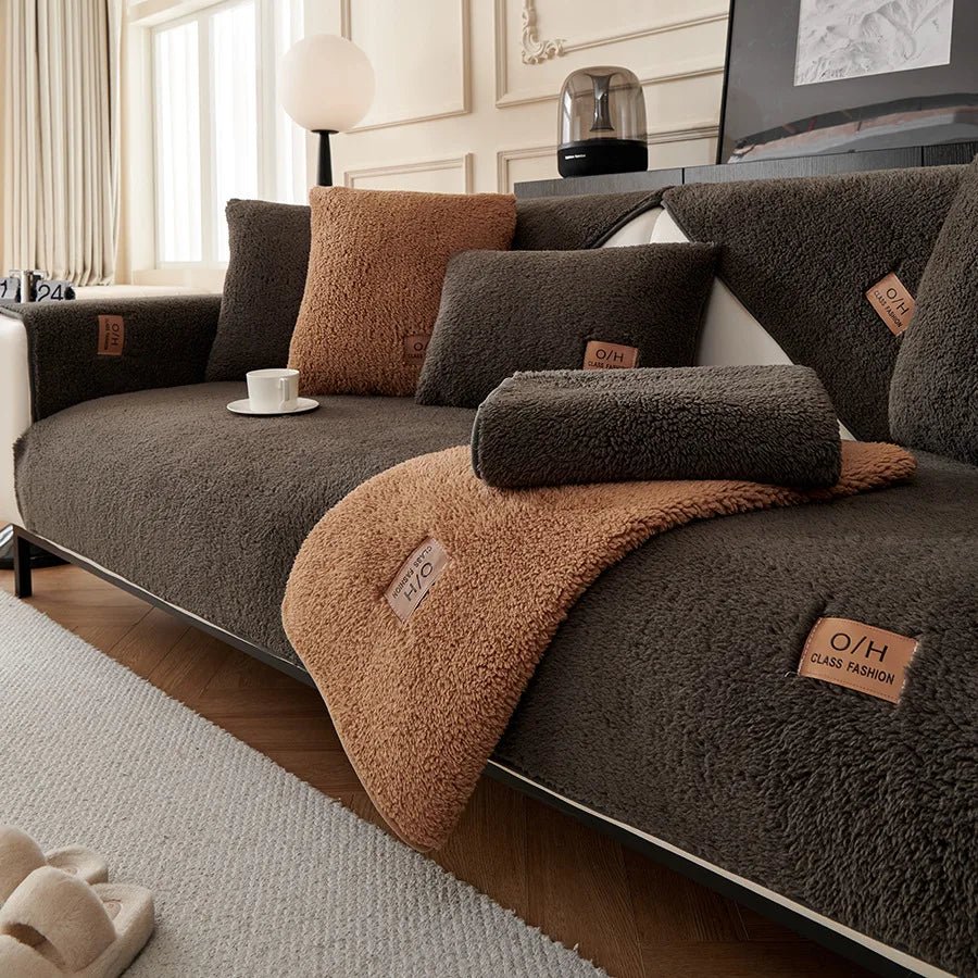 LambLoom Plush Sofa Cover With Lambswool For Warmth And Protection
