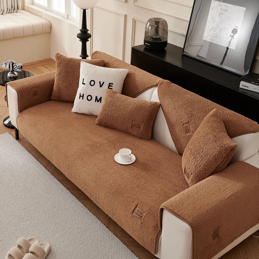 LambLoom Plush Sofa Cover With Lambswool For Warmth And Protection
