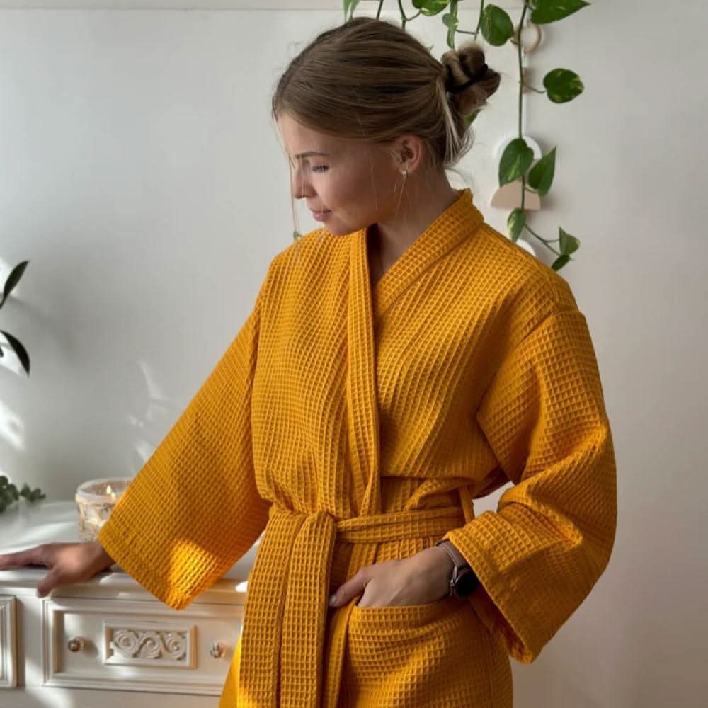 CloudWeave Waffle V-Neck Bathrobe Made From 100 Percent Cotton