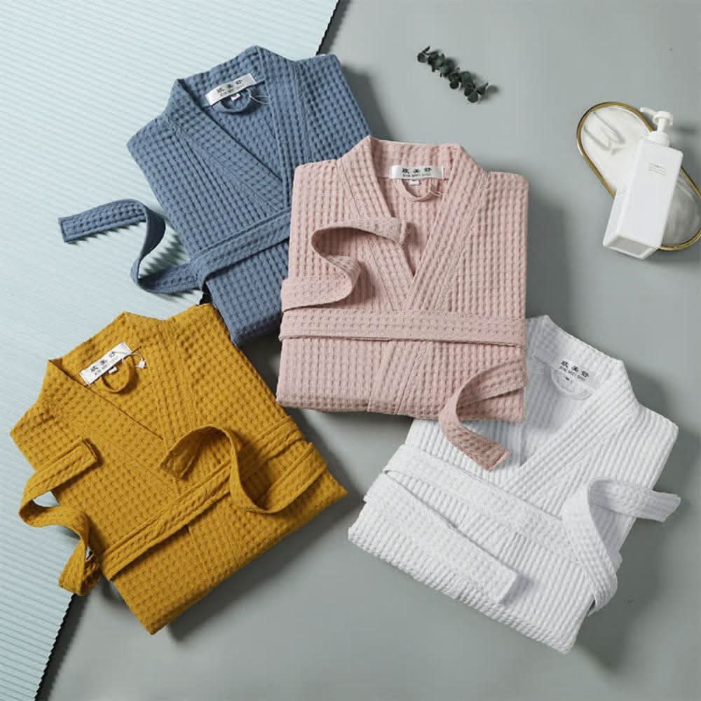 CloudWeave Waffle V-Neck Bathrobe Made From 100 Percent Cotton