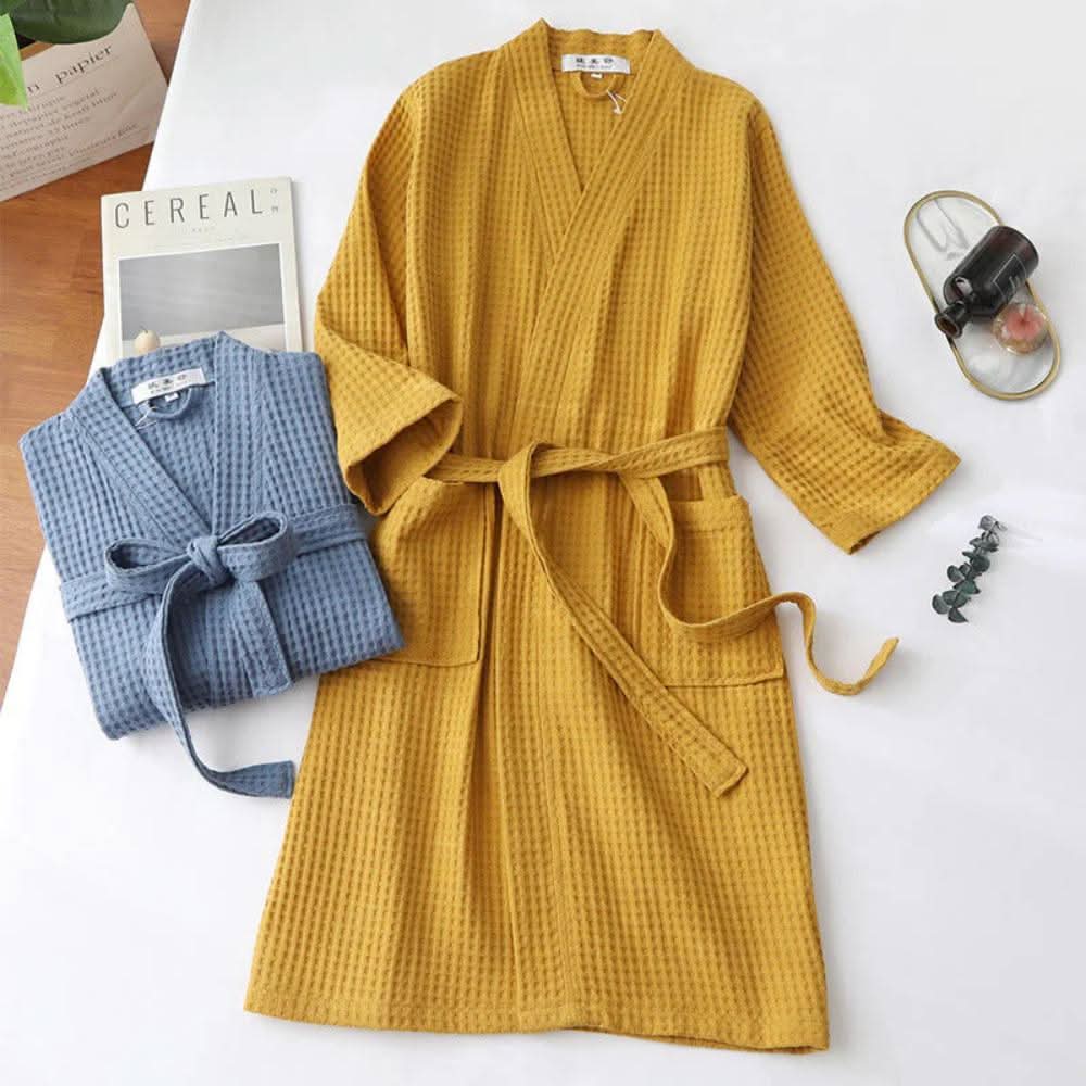 CloudWeave Waffle V-Neck Bathrobe Made From 100 Percent Cotton