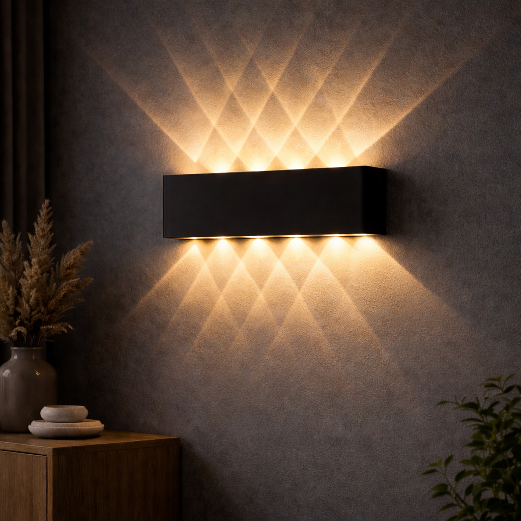 מנורת קיר LED אלגנטית עם קרני אור למעלה ולמטה לשימוש פנימי וחיצוני
