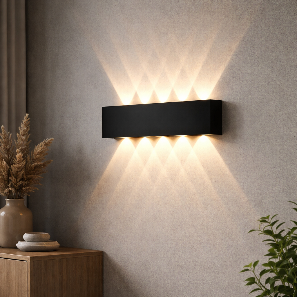 מנורת קיר LED אלגנטית עם קרני אור למעלה ולמטה לשימוש פנימי וחיצוני
