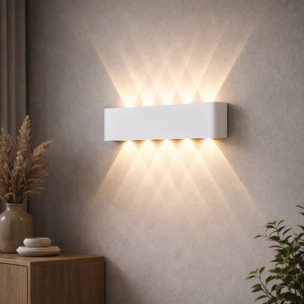 מנורת קיר LED אלגנטית עם קרני אור למעלה ולמטה לשימוש פנימי וחיצוני