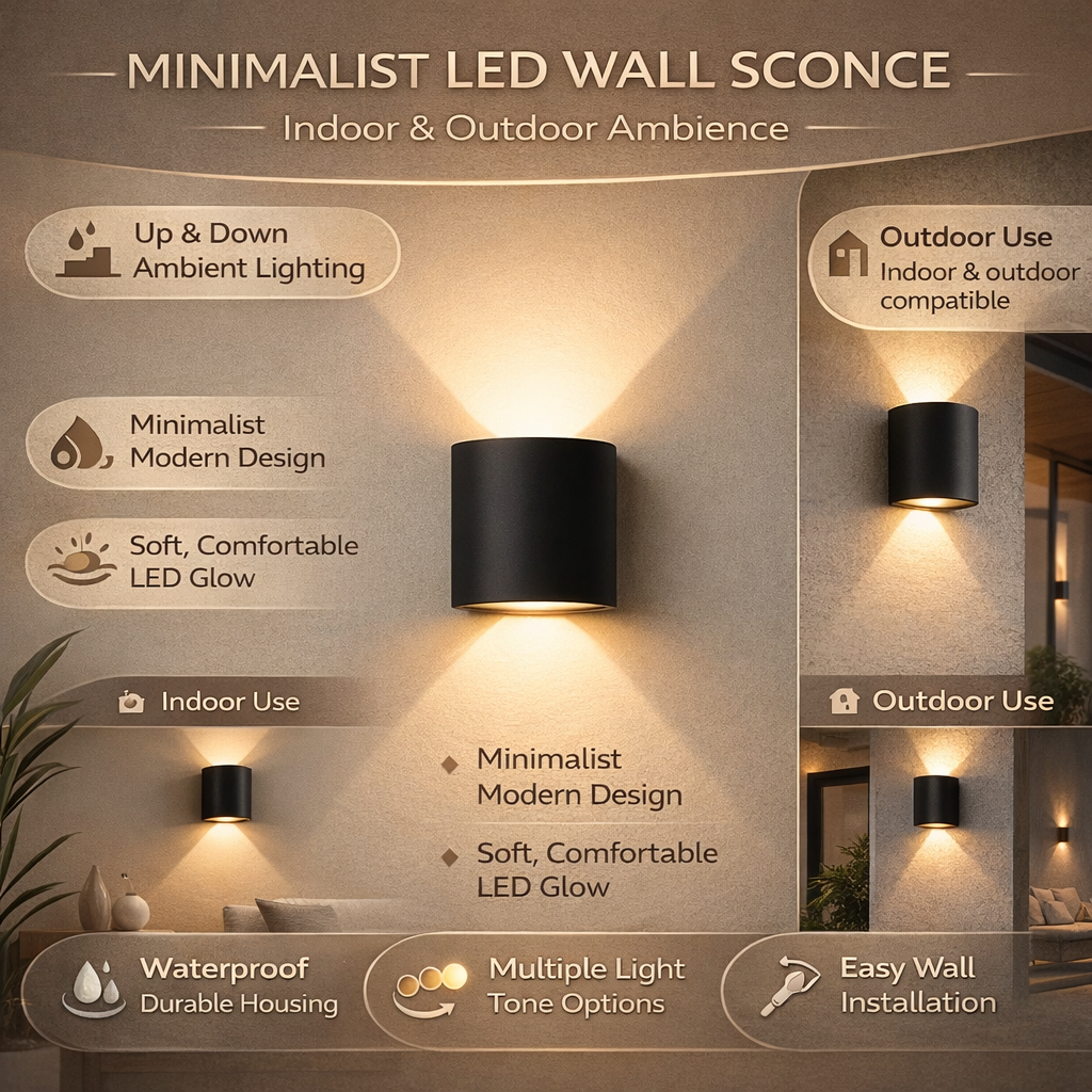 LED Wall Sconce With Minimalist Modern Design For Indoor And Outdoor Use
