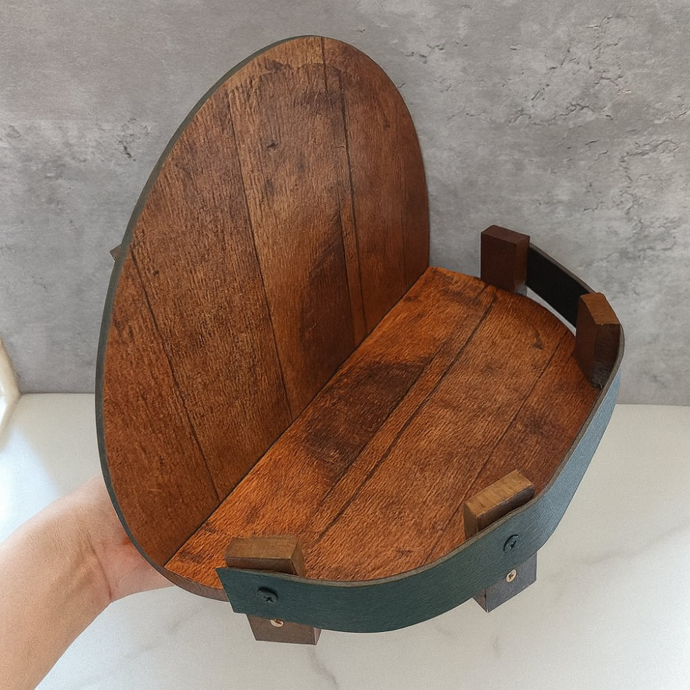 Mensola da parete circolare in legno a forma di botte per bottiglie e ornamenti