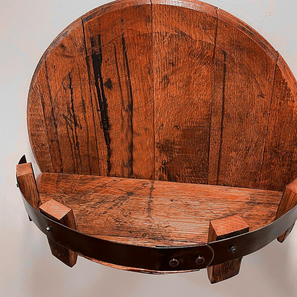 Mensola da parete circolare in legno a forma di botte per bottiglie e ornamenti