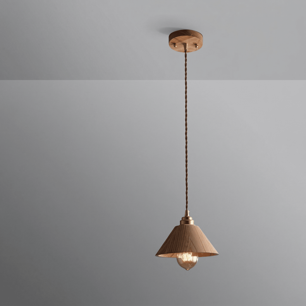 Walnut Wood Cone Pendant Light Fixture, Modern Design, 12 Inches | Rosalyssa