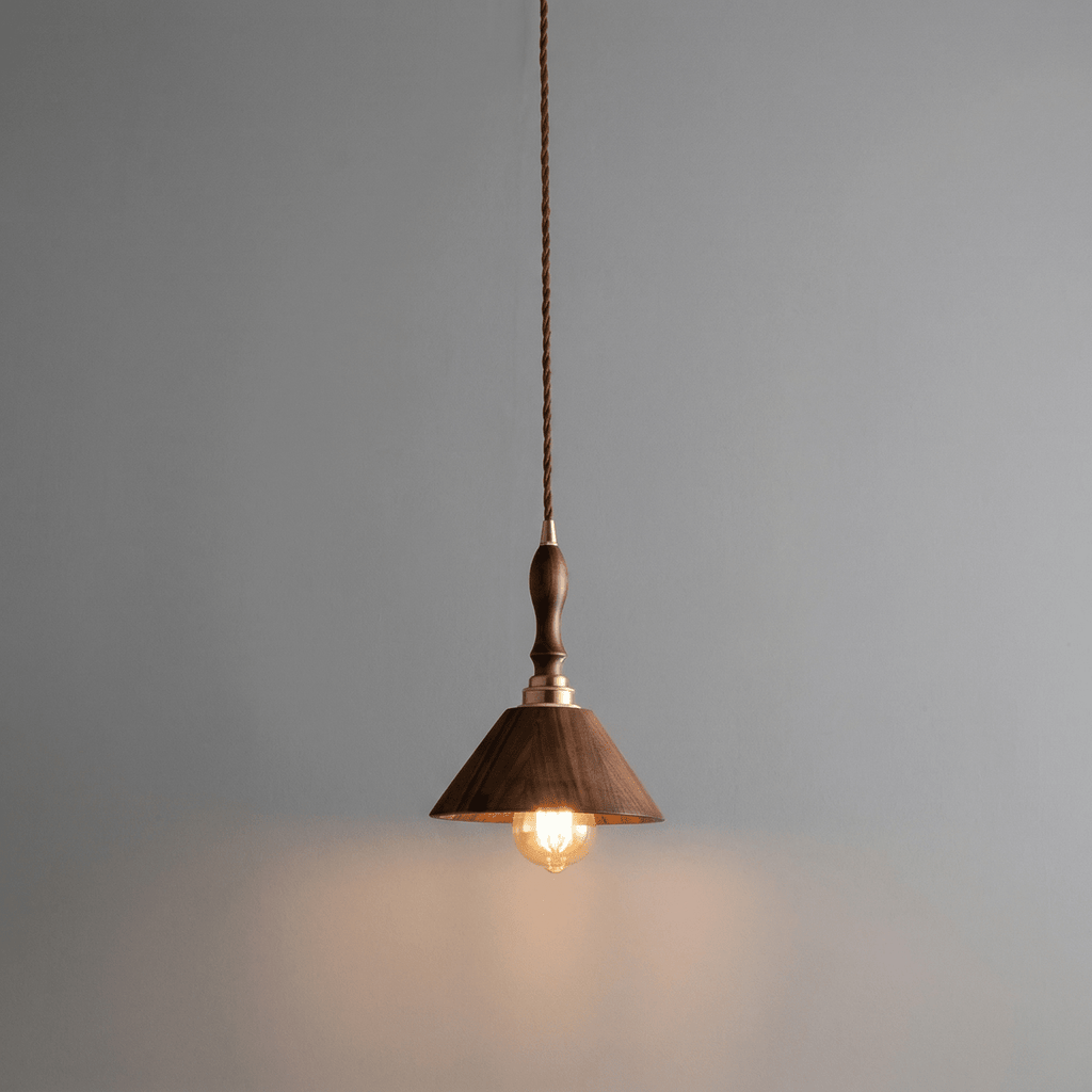 Walnut Wood Cone Pendant Light Fixture, Modern Design, 12 Inches | Rosalyssa