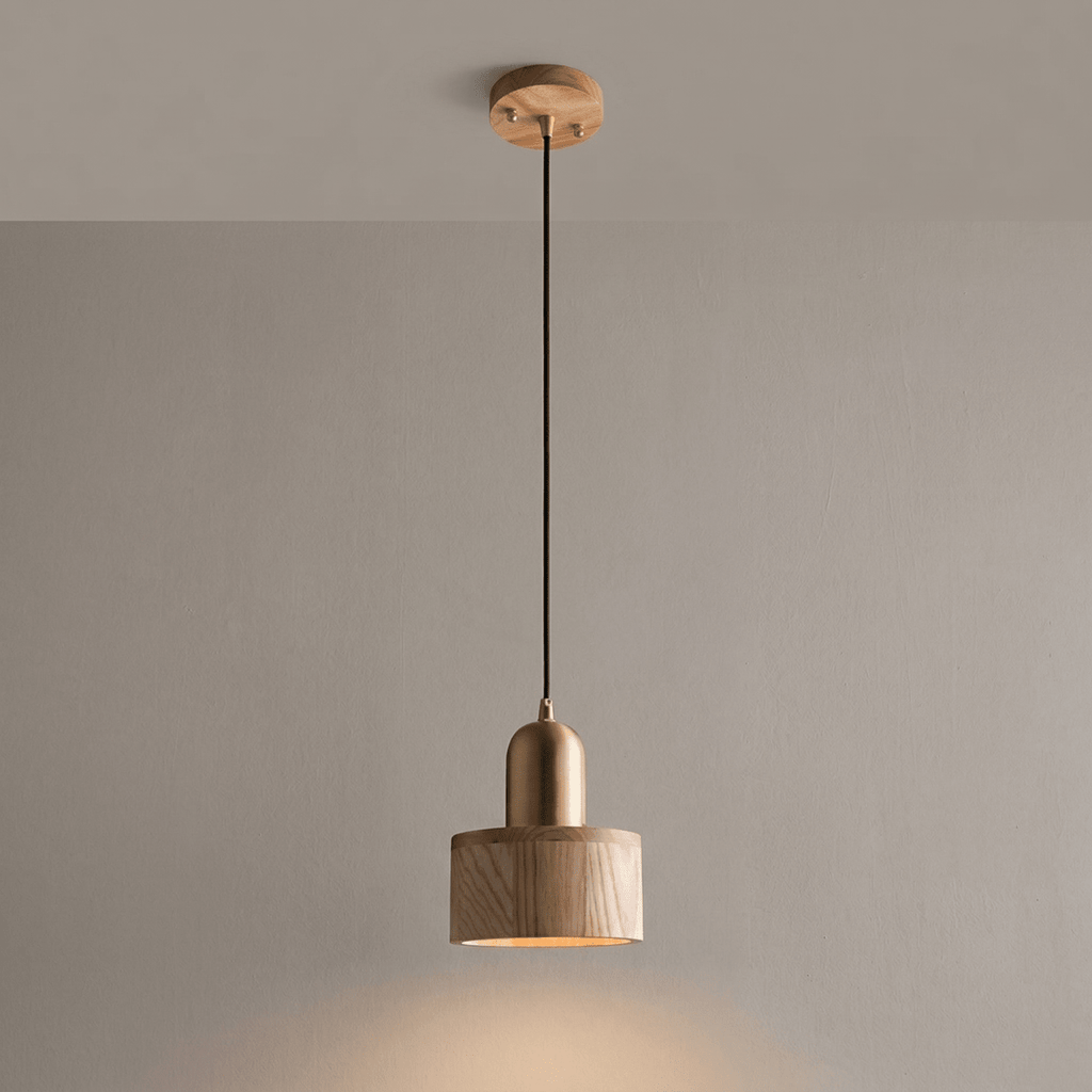 Modern Design Walnut Wood Cylinder Pendant Light, 12-Inch Height | Rosalyssa