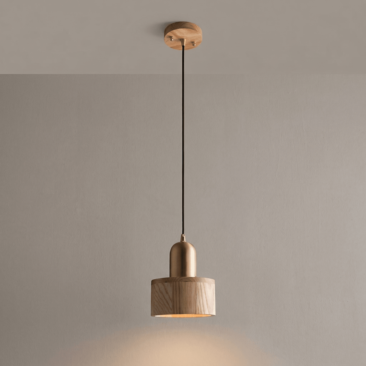 Modern Design Walnut Wood Cylinder Pendant Light, 12-Inch Height | Rosalyssa