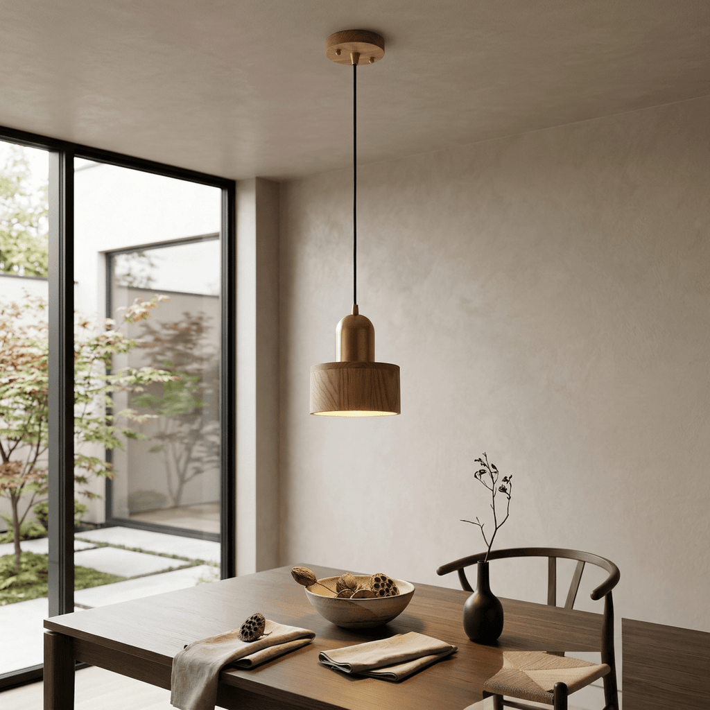 Modern Design Walnut Wood Cylinder Pendant Light, 12-Inch Height | Rosalyssa