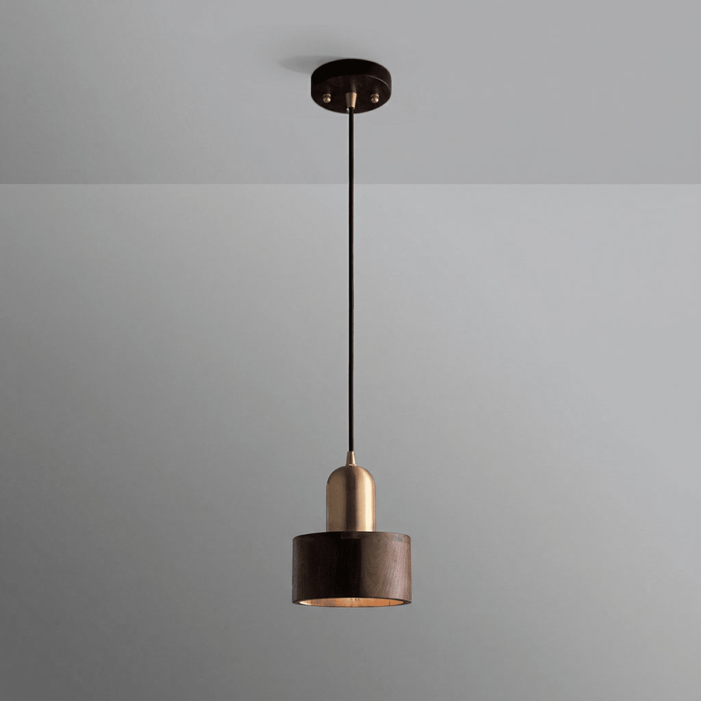 Modern Design Walnut Wood Cylinder Pendant Light, 12-Inch Height | Rosalyssa