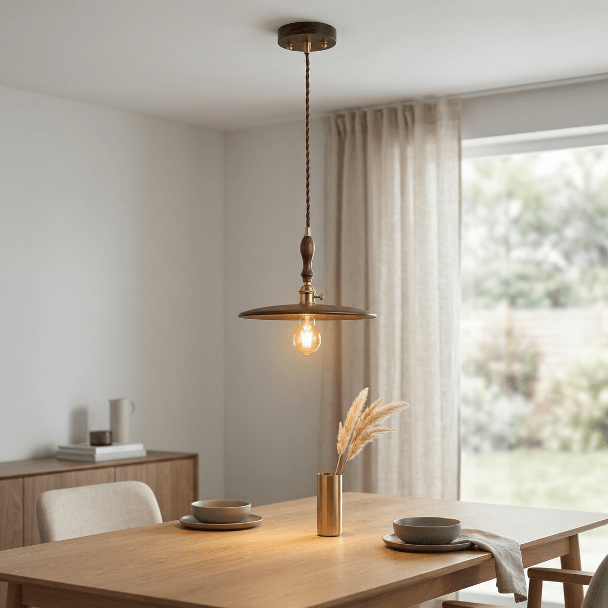 Japonské designové závěsné svítidlo z ořechového dřeva, velikost 12 palců | Rosalyssa