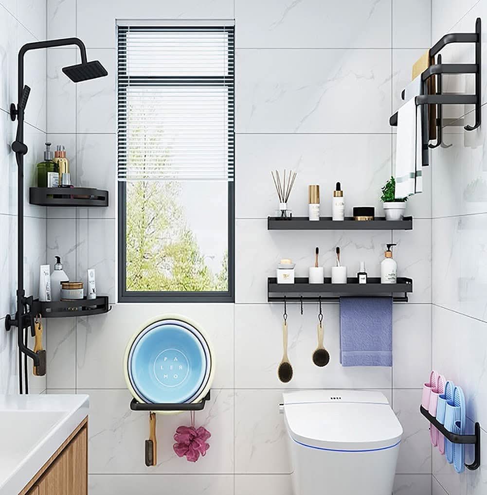 AeroShelf Wandmontiertes Aluminium-Badezimmerregal für Handtücher und Zubehör
