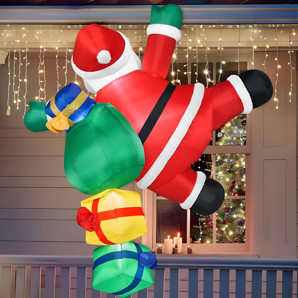 Père Noël Gonflable Grimpant avec Lumières LED pour Décoration de Noël Extérieure