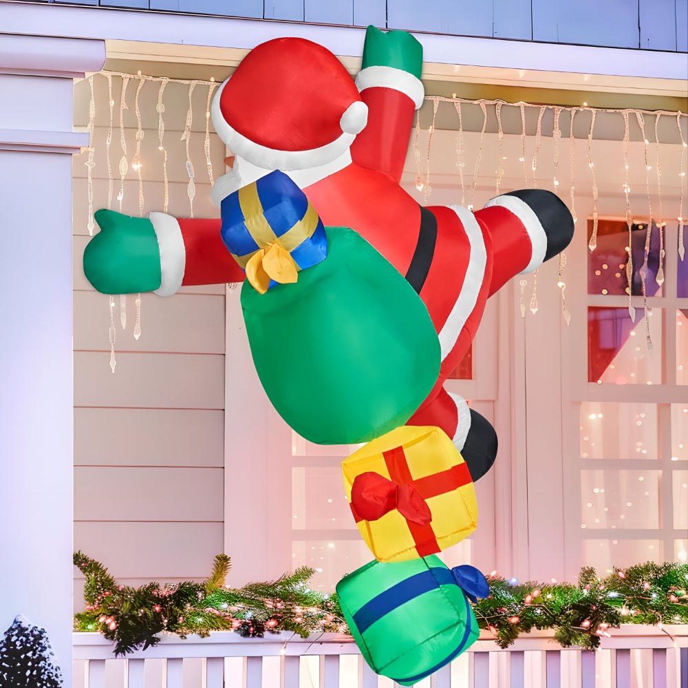 Père Noël Gonflable Grimpant avec Lumières LED pour Décoration de Noël Extérieure