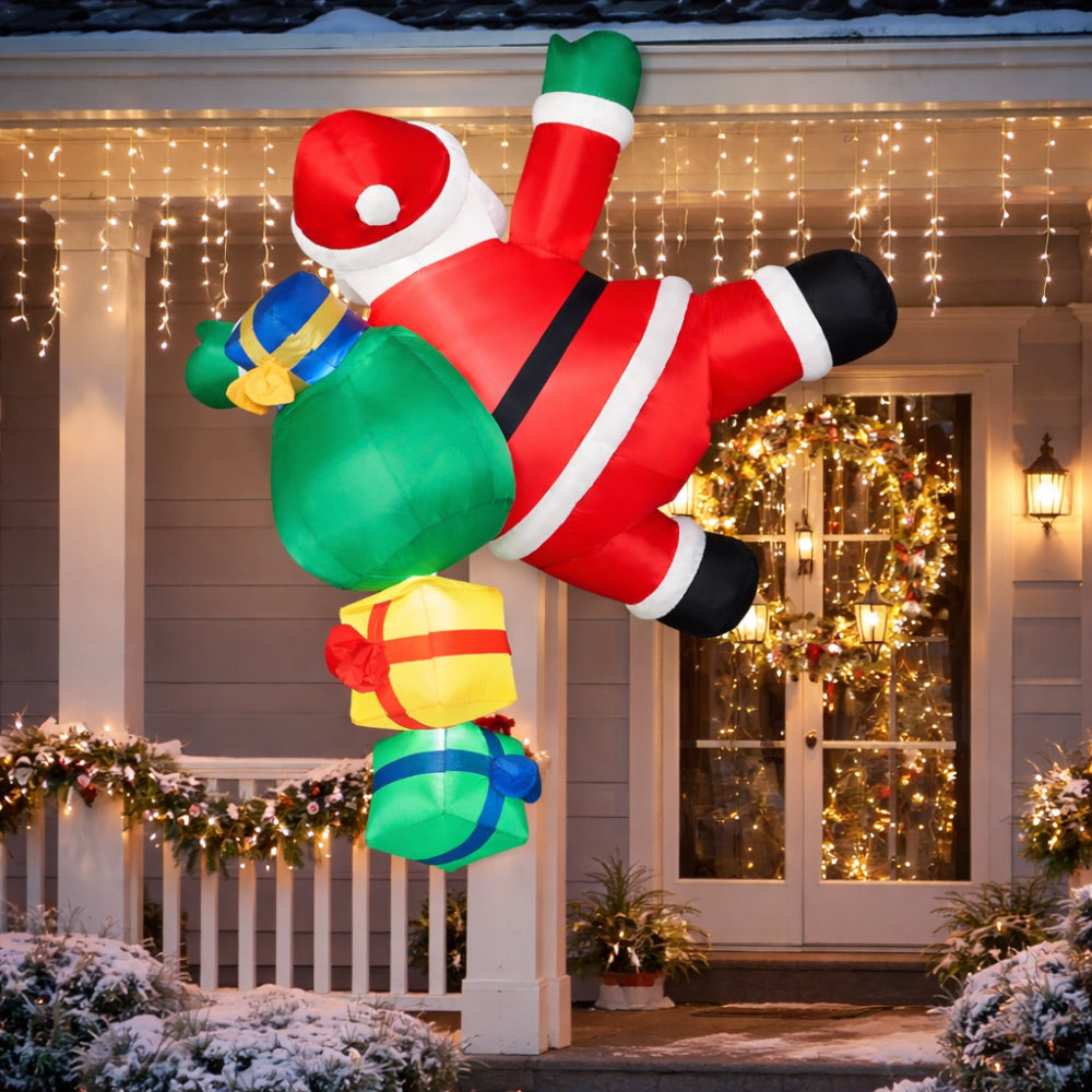 Père Noël Gonflable Grimpant avec Lumières LED pour Décoration de Noël Extérieure