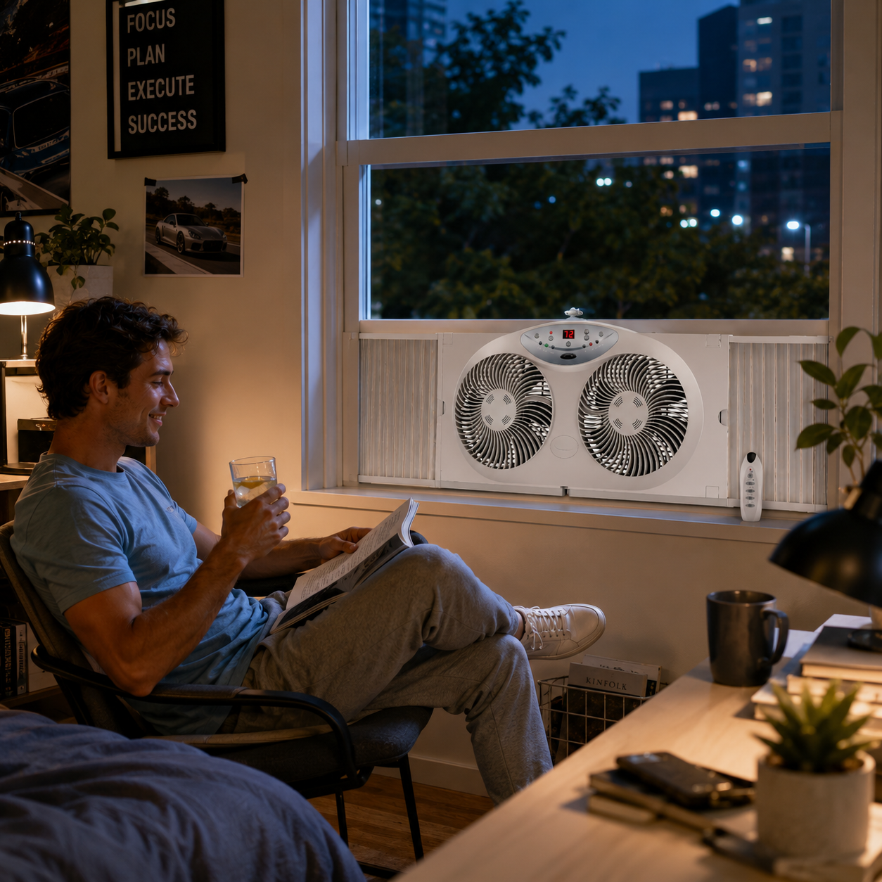 Remote Control Twin Reversible Window Fan For Fresh Air Cooling