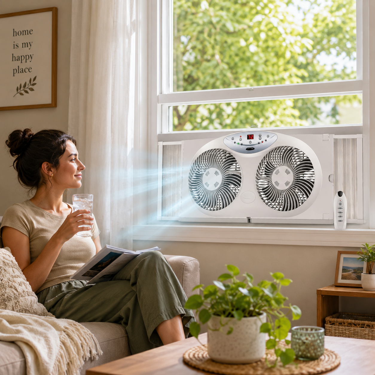 Remote Control Twin Reversible Window Fan For Fresh Air Cooling
