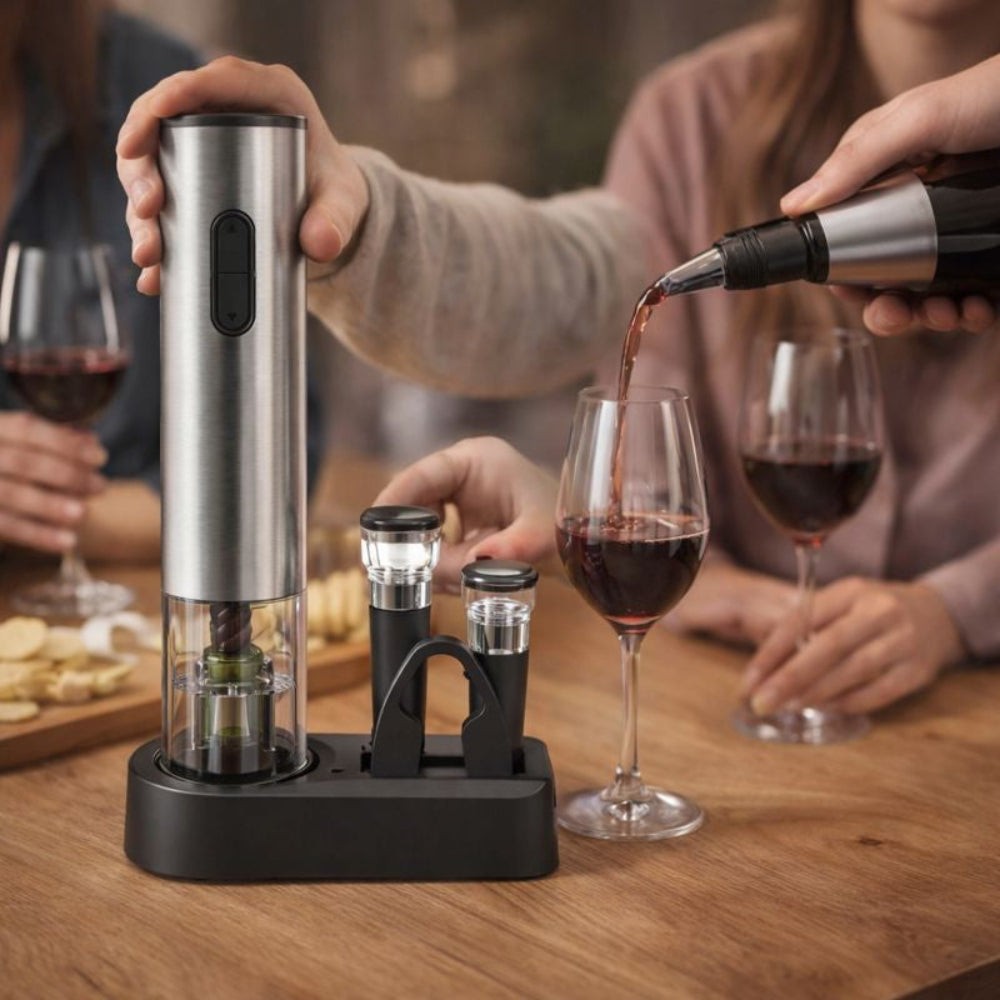 Kit de Abridor de Vinho Elétrico Recarregável em Aço Inoxidável