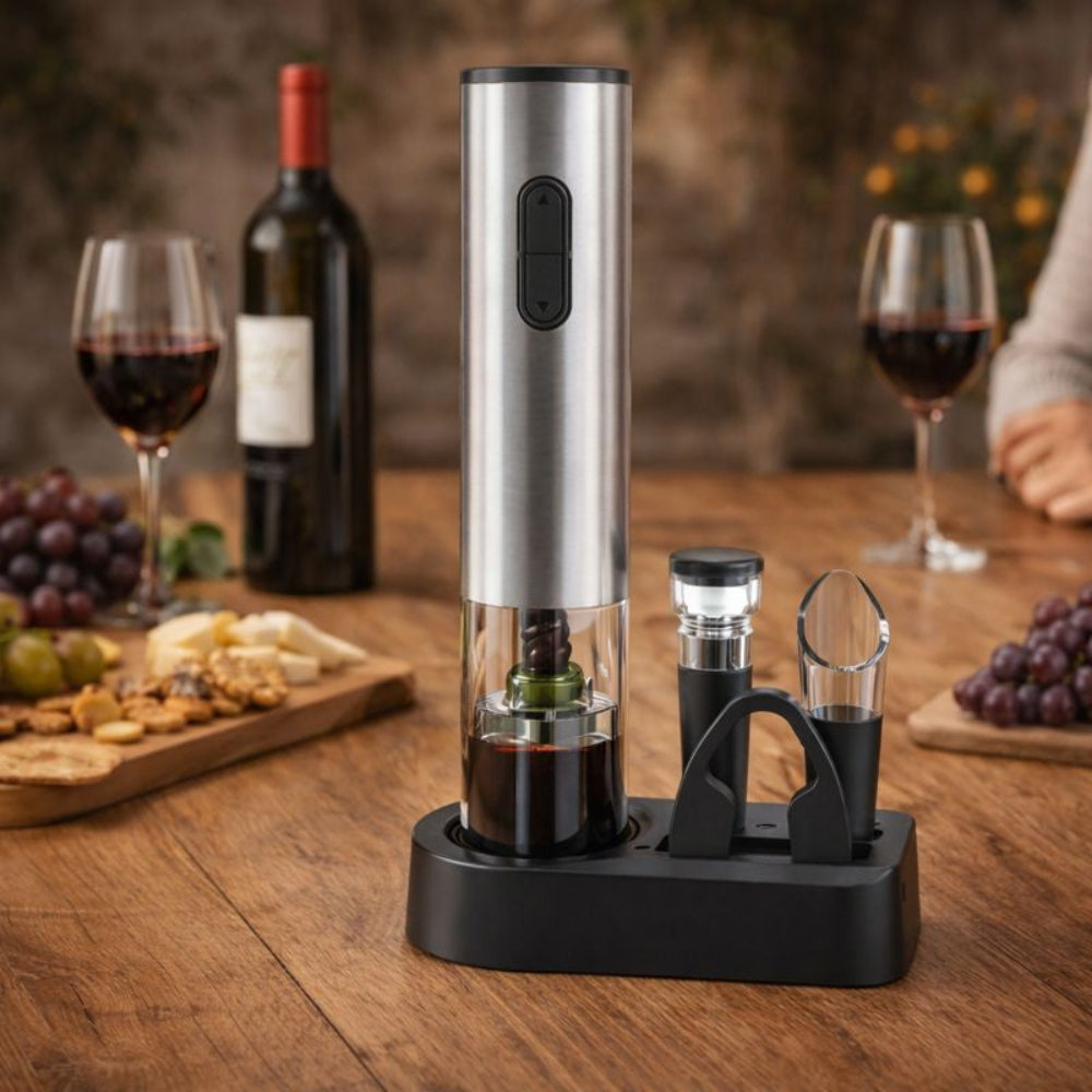 Kit de Abridor de Vinho Elétrico Recarregável em Aço Inoxidável