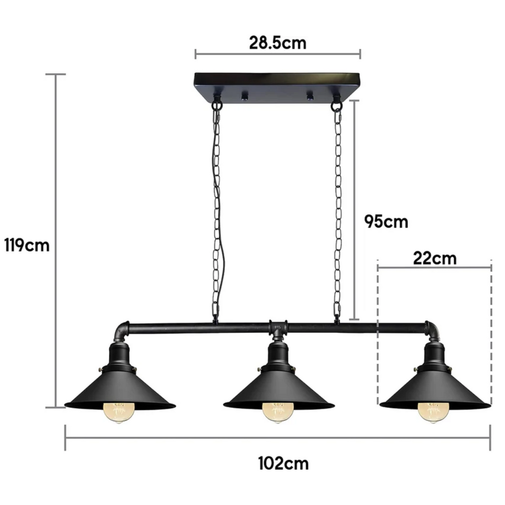 Industrial Black Metal Ceiling Lamp, 3-E27 Vintage Style For Dining Room And Kitchen