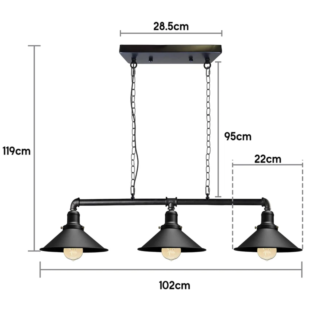 Industrial Black Metal Ceiling Lamp, 3-E27 Vintage Style For Dining Room And Kitchen