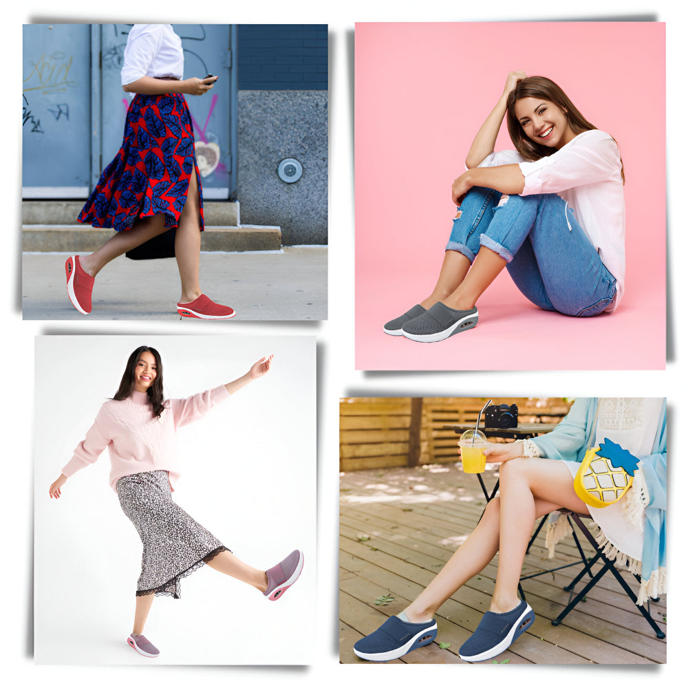 メッシュアッパーとクッションソール付き女性用スリッポンウォーキングシューズ