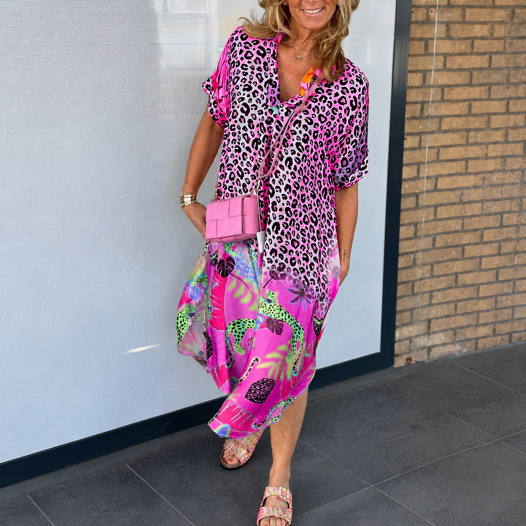 Women's Leopard Print V-Neck Summer Dress For Beach Vacations