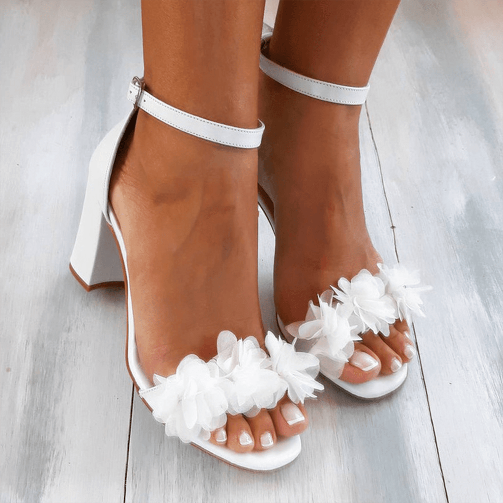 Floral Ankle Strap Block Heel Sandals For Women, Comfortable Footwear | Rosalyssa