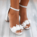 Floral Ankle Strap Block Heel Sandals For Women, Comfortable Footwear | Rosalyssa