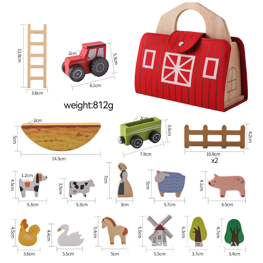 Travel Toddler Wooden Farm Toy Set In Barn Case For Imaginative Play