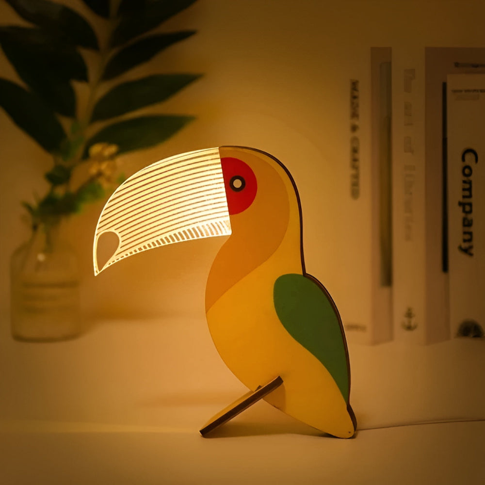Candeeiro de Mesa com Design de Animal em Madeira e Luz Noturna LED para Quarto de Crianças